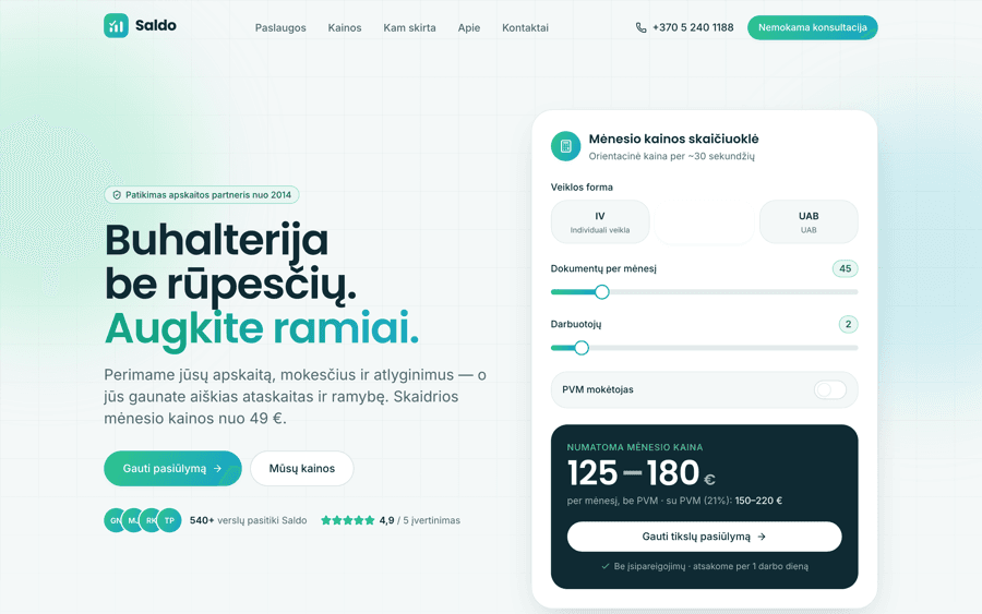 Saldo — website screenshot